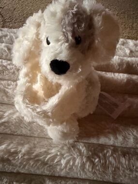 Warmies Cream & Grey Patch Puppy - heat therapy